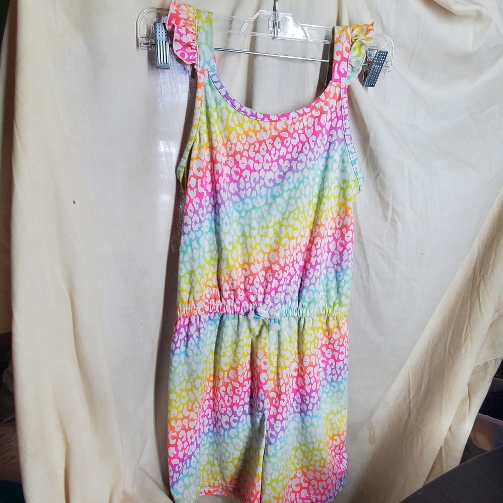 Girls Size 10/12 Large Rainbow Romper One Piece Pull On Cow Print Wonder Nation